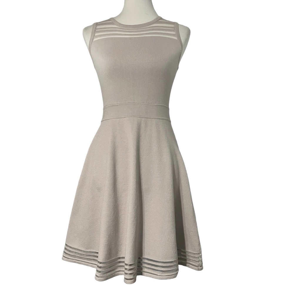 Milly Sleeveless Mesh Insert‎ Dress In Bone/Beige